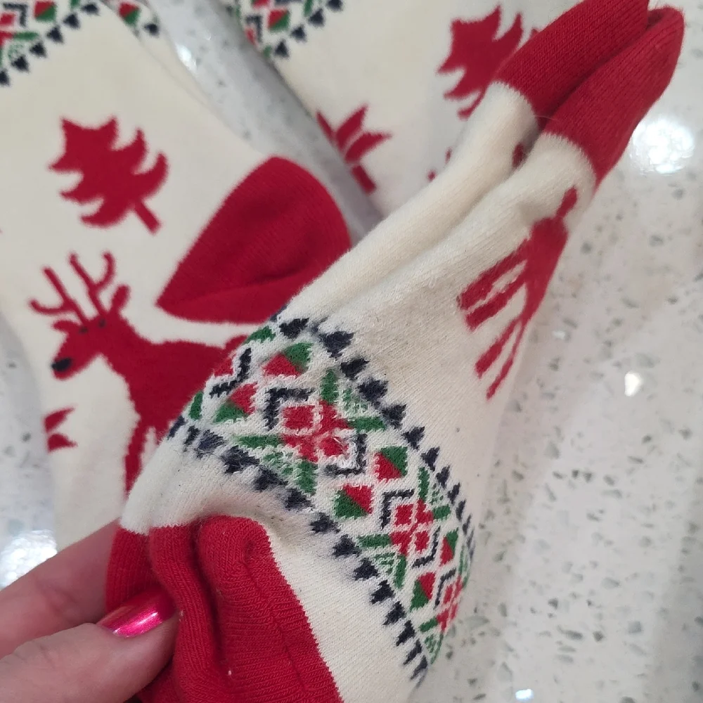 Festive Red and White Reindeer Socks